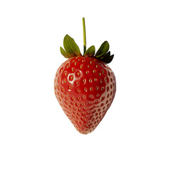 Single Ripe Strawberry, Isolated on Transparent PNG, Vibrant Red, 3D Render