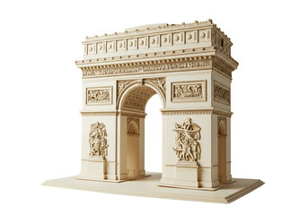 Architectural model of a monument beige with detailed reliefs against a black background