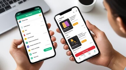 Dual smartphone display of shopping apps illustrating mobile ecommerce trends - Powered by Adobe