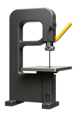 Gravity-feed bandsaw with a simple lever-operated feed mechanism and a rugged steel frame for low-volume cutting tasks in a small workshop