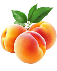 Three Ripe Peaches with Leaves Isolated on Transparent PNG