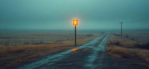Empty country road on misty day