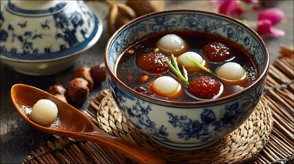 Traditional Sweet Asian Dessert Soup Recipe with Glutinous Rice Balls
