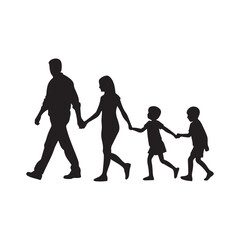 Family Unity Walking Together, Hand in Hand Silhouette