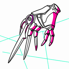 Cyberpunk Robotic Hand Illustration, Sci-Fi Claw Design