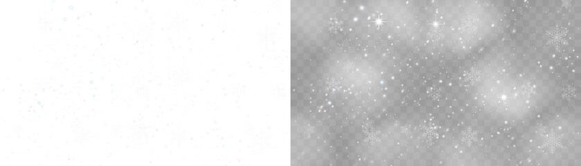 Heavy snowstorm background with flying snowflakes. Transparent winter overlay with white flake elements for festive compositions and cold atmosphere effects.