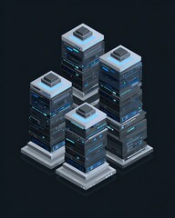 Futuristic Data Center: Isometric Server Towers