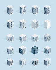 Isometric Building Icons: Cityscape Collection