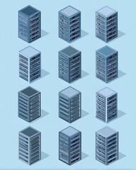 Isometric City Building Icons: 12 Variations