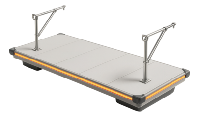 Floating marina dock with fiberglass decking and adjustable mooring arms