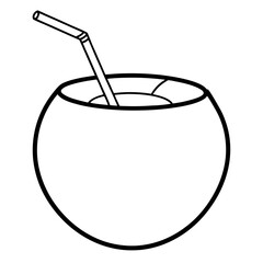 Coconut drink with straw line art vector illustration 