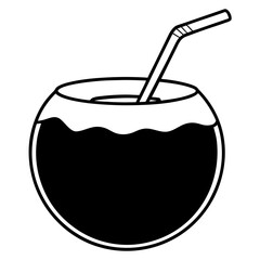 Coconut drink with straw line art vector illustration 