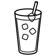 Lemonade glass with ice line art vector illustration 