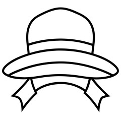 Sun hat with ribbon line art vector illustration 