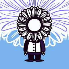 Cute Cartoon Character with Daisy Flower Head