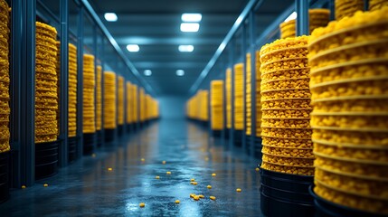 Seedling trays in warehouse.
