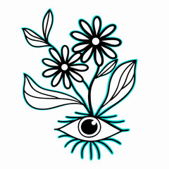 Floral Eye Tattoo Design: Black Line Art Flowers Emerging from Eye
