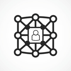 Black Outline Neural Network Lock Icon on White Background – AI Cybersecurity Concept icon, Vector Illustration