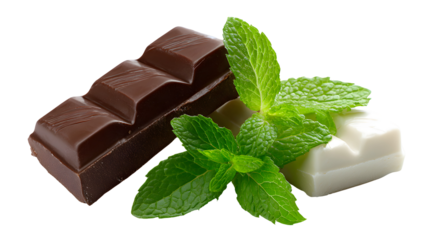 A chocolate bar with a green leaf 