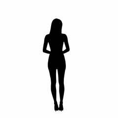 Elegant Woman Silhouette Back View, Minimalist Black and White Female Figure Illustration
