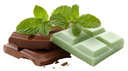 A green chocolate bar with a green leaf 