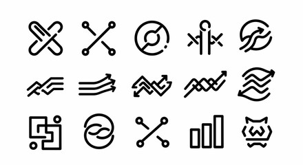 Collection of Minimalist Line Art Icons Growth, Connection, and Strategy Symbols for Business and Technology