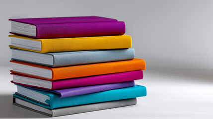 Vibrant Stack of Colorful Books on White Background