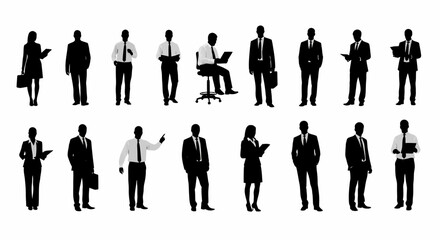 Diverse Business Professionals Silhouettes Collection of High-Quality Vector Illustrations for Presentations, Reports, and Marketing Materials