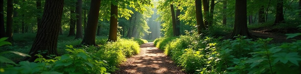 Discover Hidden Tranquility A Sun-Dappled Forest Path Winding Unexpectedly Away from the Main Trail, Revealing an Enchanting Wilderness Escape.