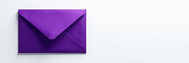 A sleek, deep purple envelope sits on a pristine white background , marketing, backdrop, wedding