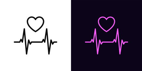Outline heart rate icon, with editable stroke. Heart rhythm icon, electrocardiogram graph. Heartbeat monitor, heart health care, pulse check, cardiogram data, sport cardio workout. Vector icon