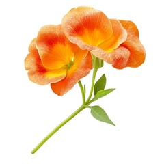 Two vibrant orange flowers with delicate petals and green leaves, isolated on white background