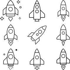 spaceship drawing doodle line icon illustration