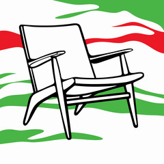 Mid Century Modern Armchair Illustration, Green Red Background