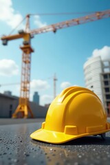 Yellow hard hat near construction crane project , construction, safety helmet, project