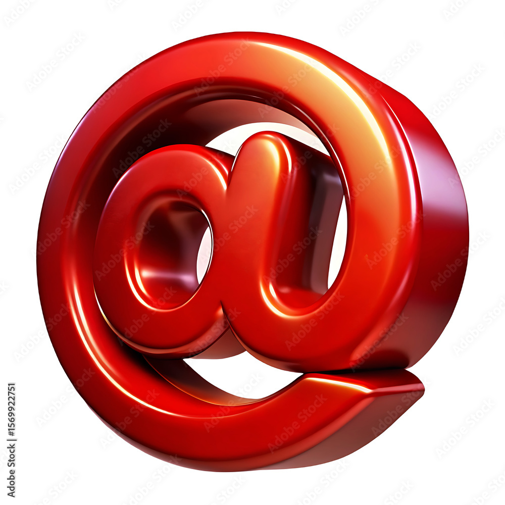 Fototapete shiny red metallic at symbol with glossy reflections isolated on a clean white background for digita