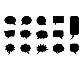 Speech Bubble Vector Set 16 Black and White Comic-Style Dialog, Thought, and Exclamation Balloons