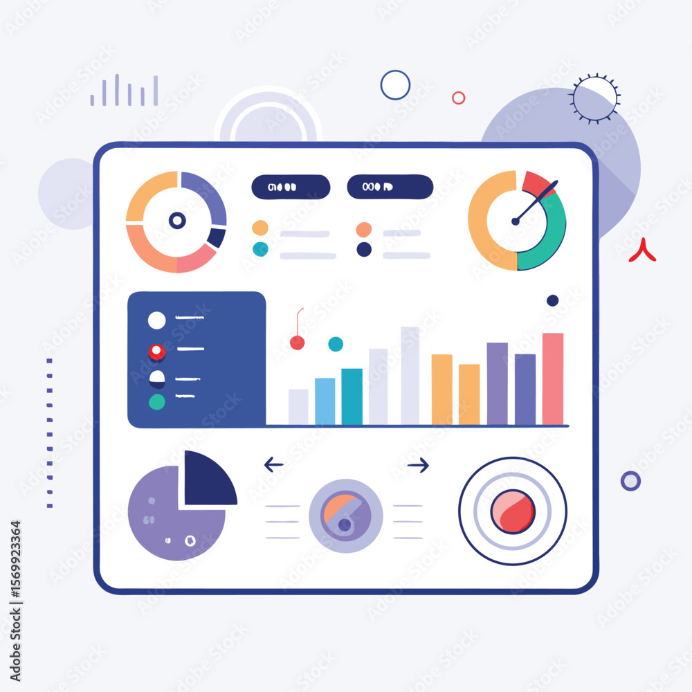 Aufkleber colorful data visualization dashboard illustrating business statistics and analytics with diverse ch