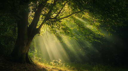 Obraz premium Green forest environment. Beautiful Forest