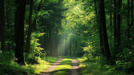 Obraz premium Green forest environment. Beautiful Forest