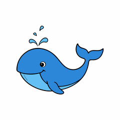 Blue Whale with Water Spout and Joyful Expression