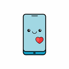 Light Blue Smartphone with Heart Notification and Friendly Face