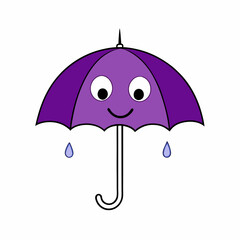 Purple Umbrella with Raindrops and Cheerful Eyes