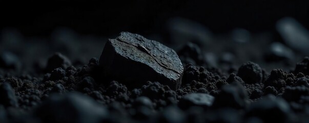 Raw Fossil Fuel Close-up Texture of Dark Energy Resource Against Black Background