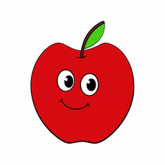 Red Apple with a Bite and Cheerful Eyes Vector