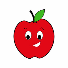 Red Apple with a Bite and Cheerful Eyes Vector