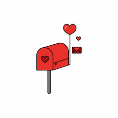 Red Mailbox with Hearts Flying Out and Waving Flag
