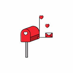 Red Mailbox with Hearts Flying Out and Waving Flag