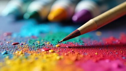 Vibrant Artists Palette Close-up of Paintbrushes, Acrylic Paints, and Canvas, Evoking Creativity and Artistic Inspiration