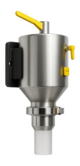 Wall-mounted vacuum loader with a quick-release coupling and transparent material tube for a laboratory-scale production line